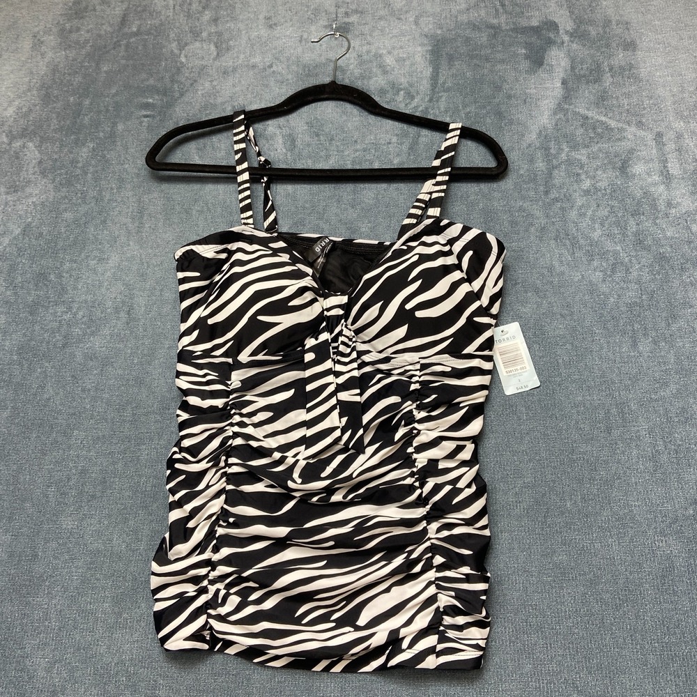 Torrid Tankini Top Womens 2 Black White Zebra Print Sleeveless Ruched Bow Front